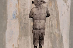 "Coyote Man Standing," 2019. Emulsion transfer on acrylic on panel