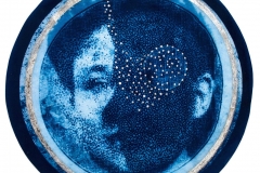 "Beyond a Shadow 2," 2018. Cyanotype on 100% Cotton Vellum, silver leaf, varnish