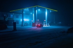 Petrol station at night