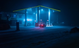 Petrol station at night