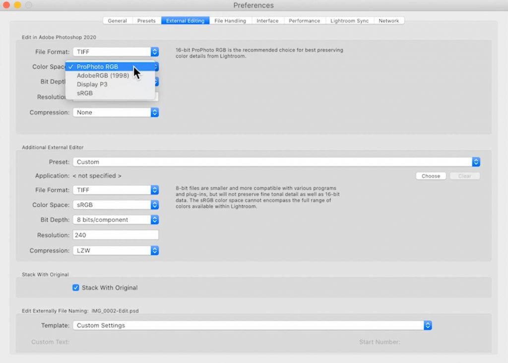 Lightroom Edit in Photoshop Settings