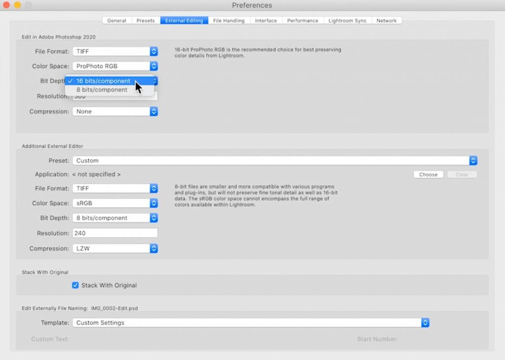 Lightroom Edit in Photoshop Settings