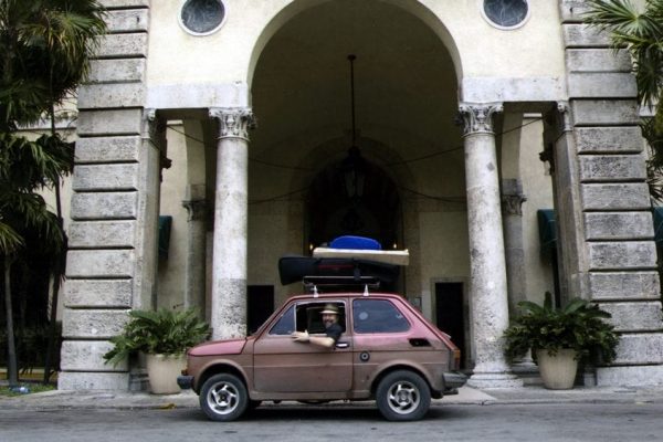 Working out of Ramses Fiat Lunch Box All the photo gear on the roof