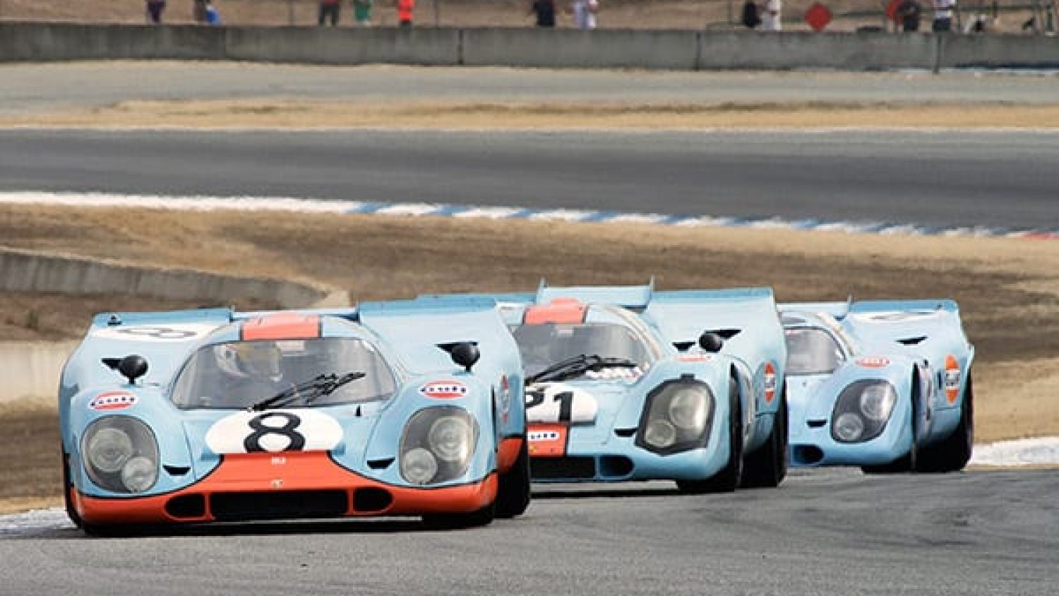 Dennis Gray got three shots of these Porsche 917s driven by Charles Nearburg, Chris MacAllister, and Bruce Canepa; no one else got the shot. Photo © Dennis Gray.